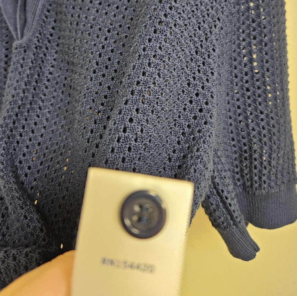 Clare V. Augustine Polo Size L Navy Blue Mesh Cotton Knit Top - Picture 9 of 12